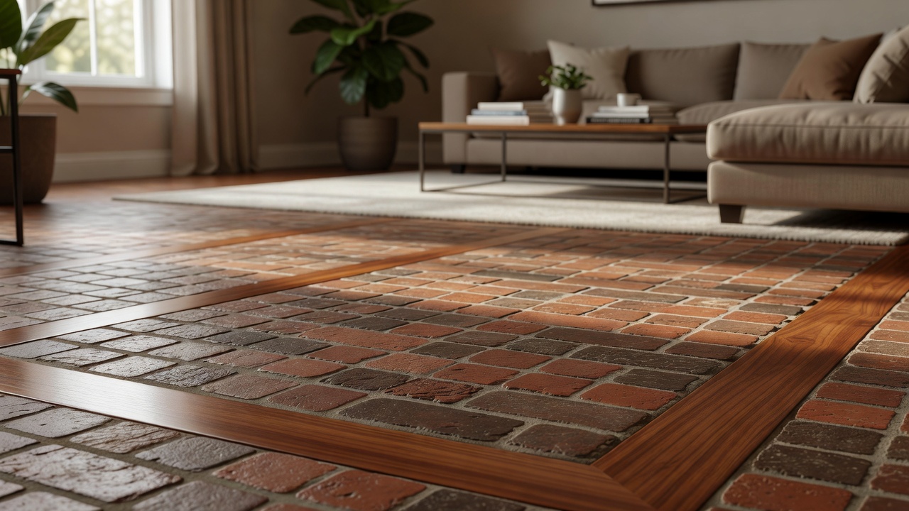 Brick Flooring with Wood Trim — modern flooring photography