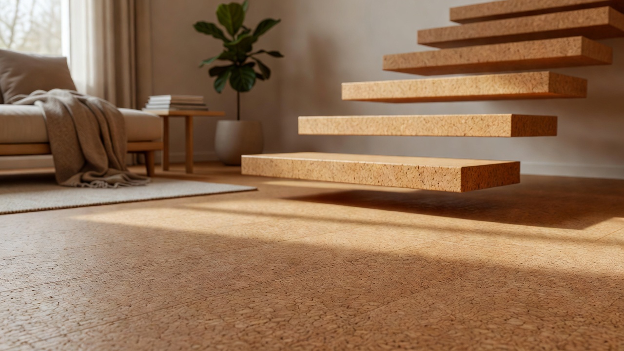 Floating Cork on Stairs — modern flooring photography