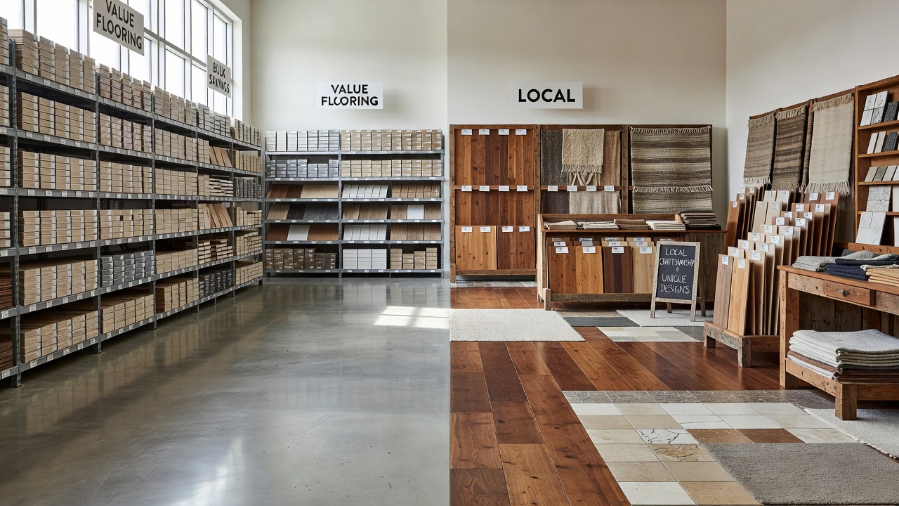 Hero image for big box vs local flooring store