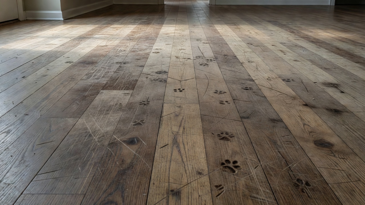 worn hardwood floor condition before home staging showing scratches and dull finish