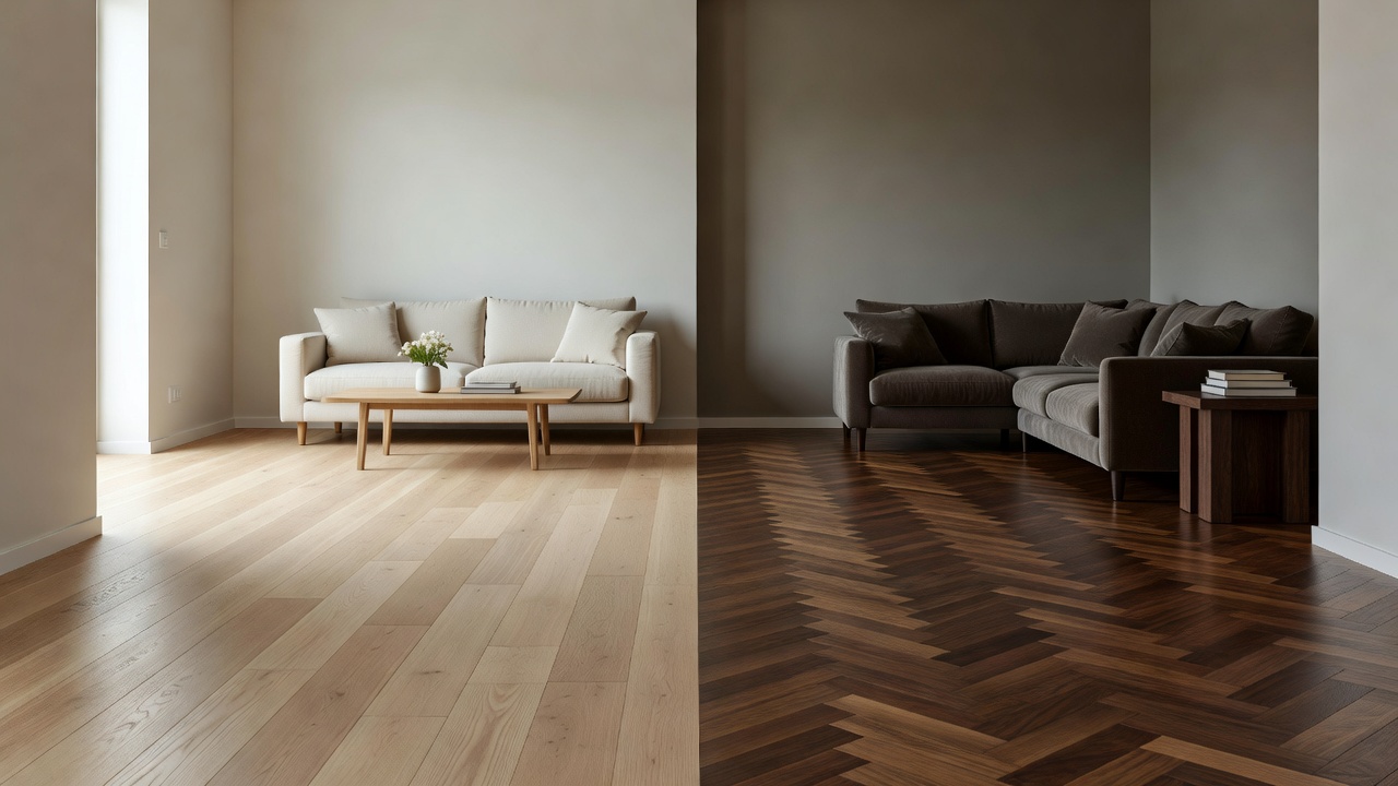 wide contextual photo illustrating how flooring color affects room mood in a real home